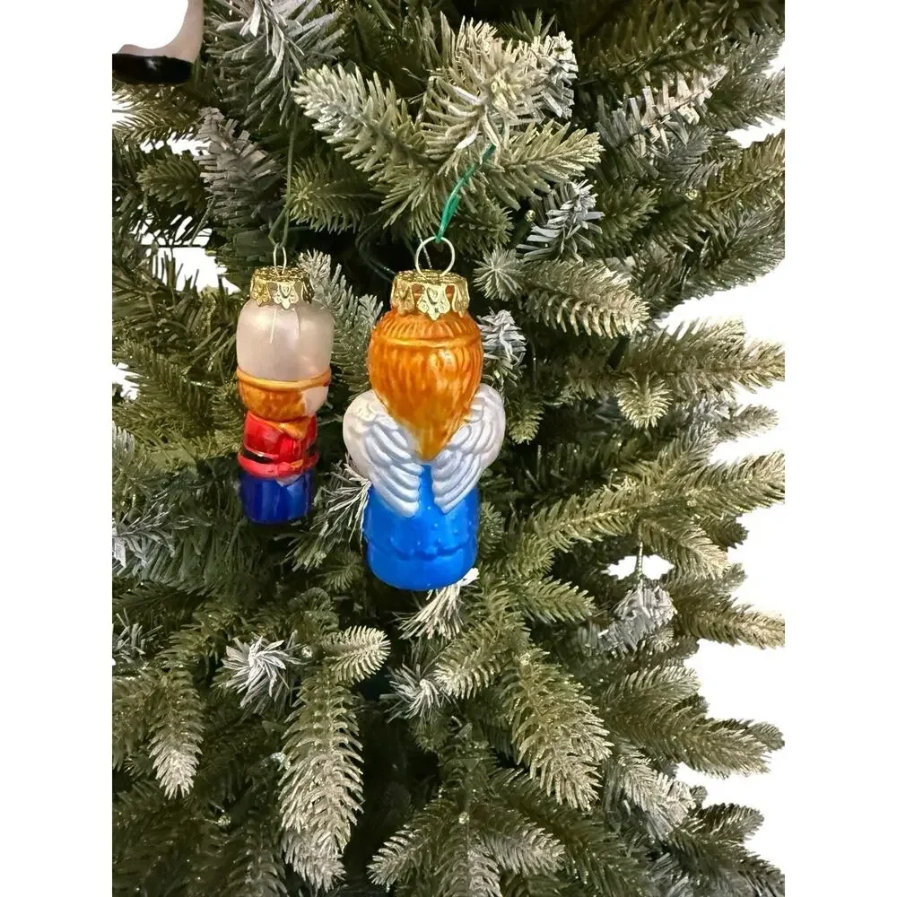 Vtg Silvestri Set Of 4‎ Glass Christmas Ornament Santa Snowman Angel Nutcracker
